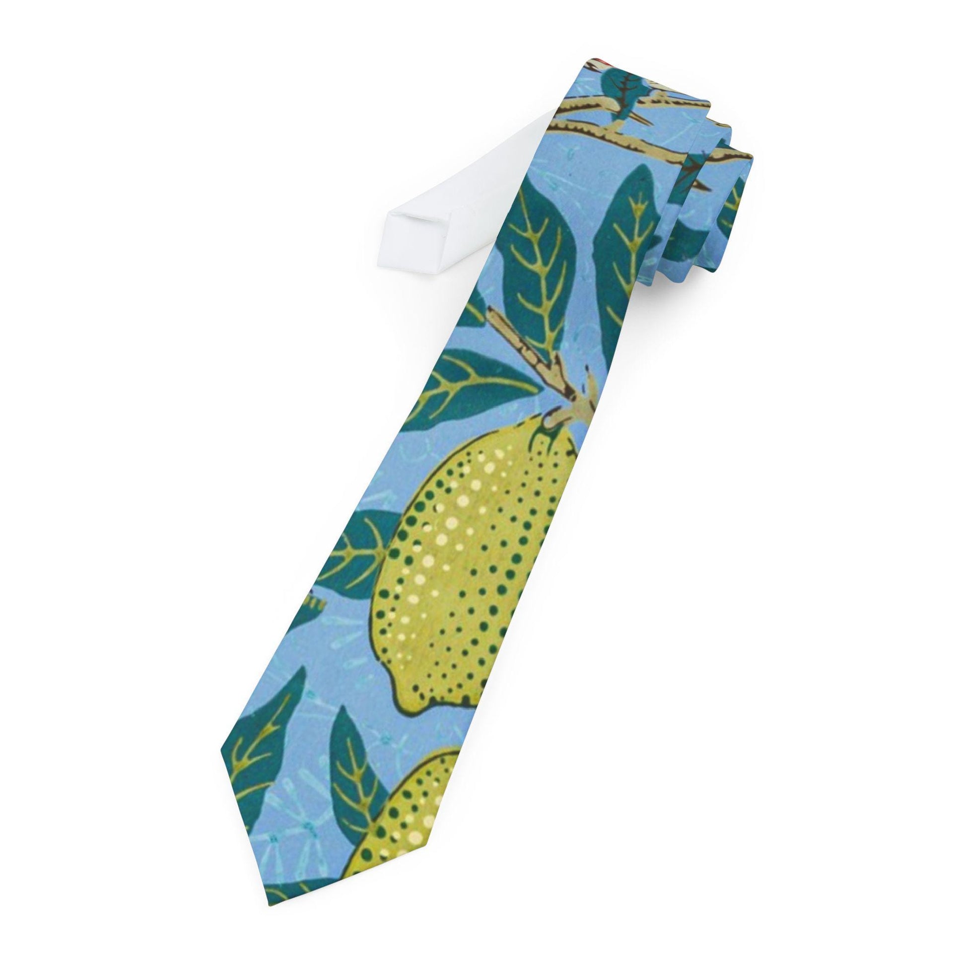 William Morris Four Fruits Print Necktie | Citrus Pattern, Blue Background - householdessential