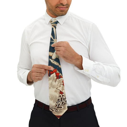 William Morris Honeysuckle & Tulip Necktie | Navy Red Botanical Pattern - householdessential