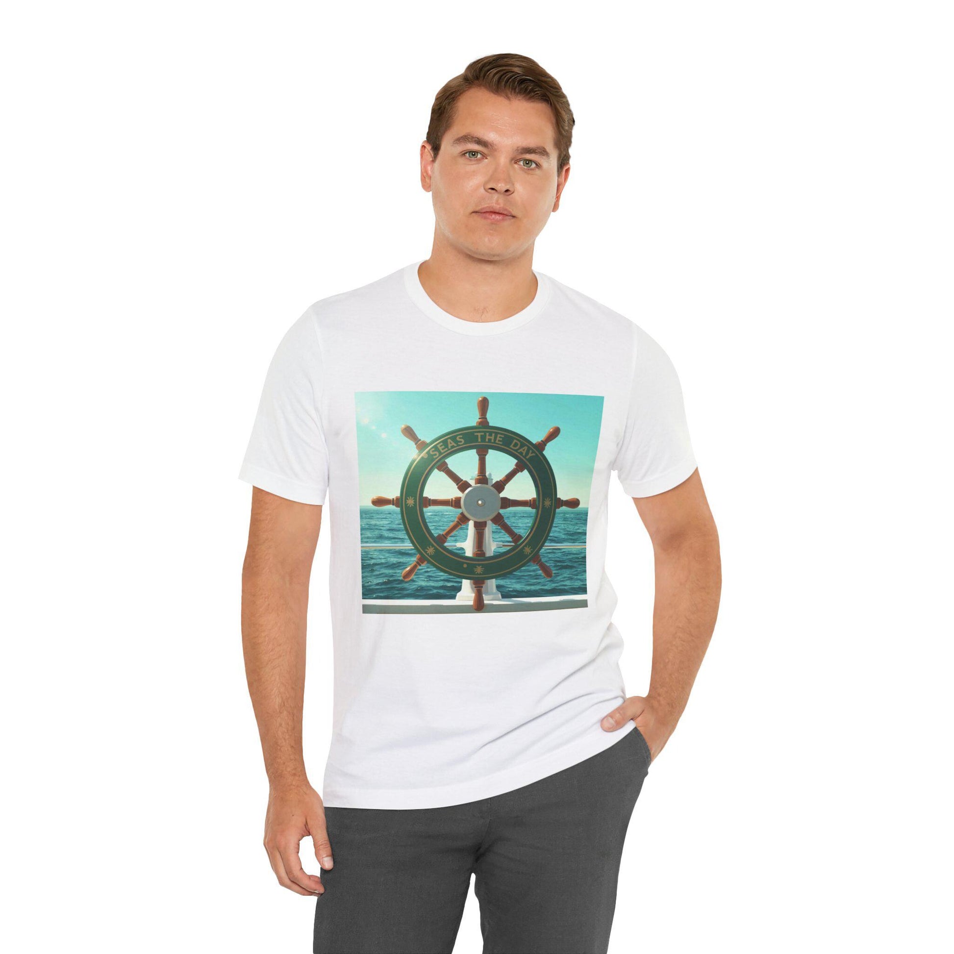 Ship Wheel Nautical Tee | Ocean Steering Wheel Graphic Shirt - householdessential