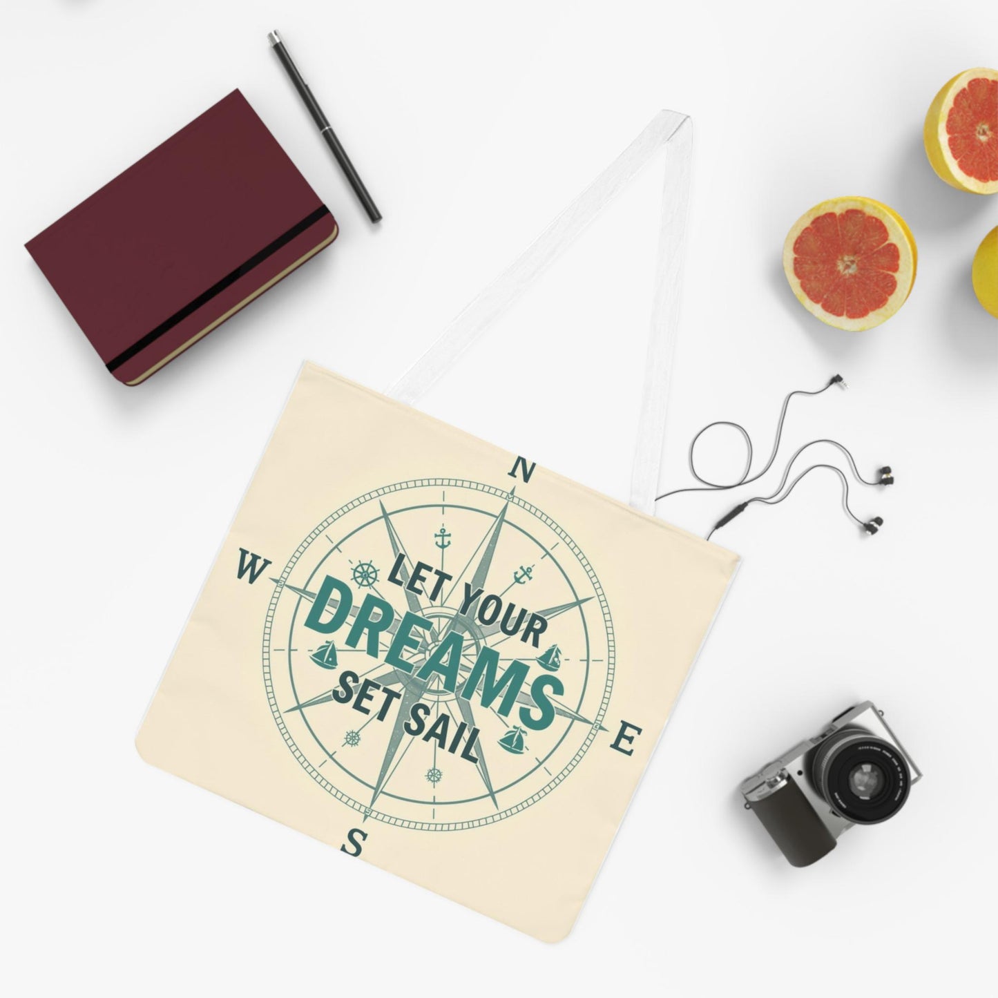 Let Your Dreams Set Sail Shoulder Tote Bag | Nautical Compass Design - householdessential