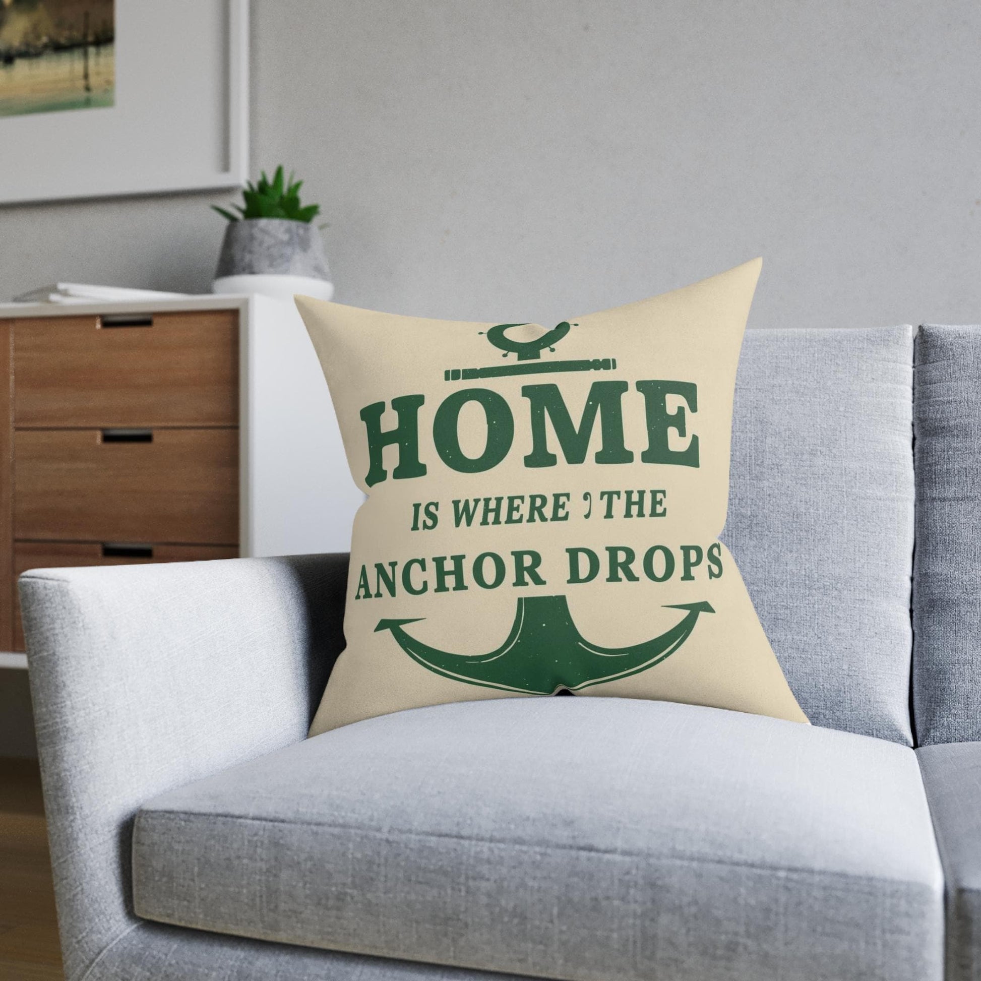 Home Is Where the Anchor Drops square cushion | Nautical Anchor Decorative Pillow - householdessential