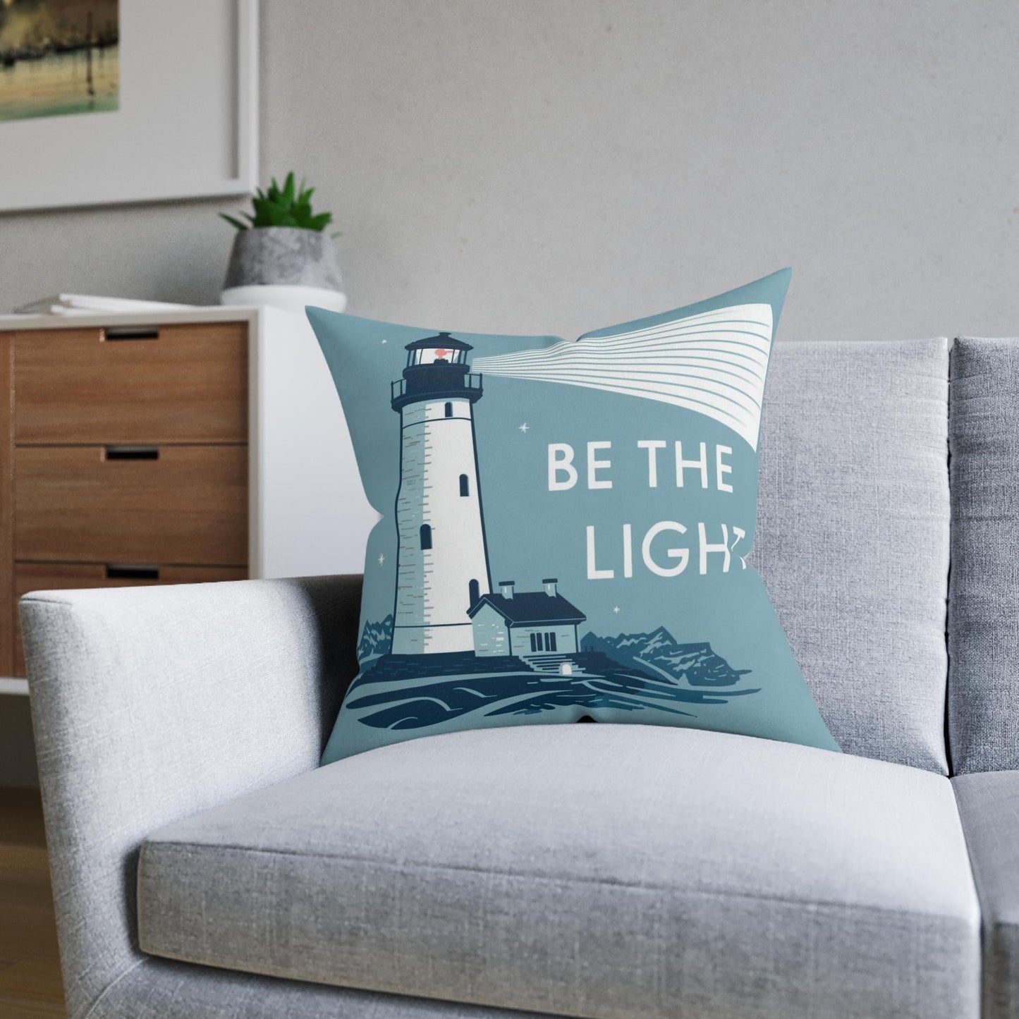 Be The Light Lighthouse Square cushion | Coastal Nautical Home Decor - householdessential