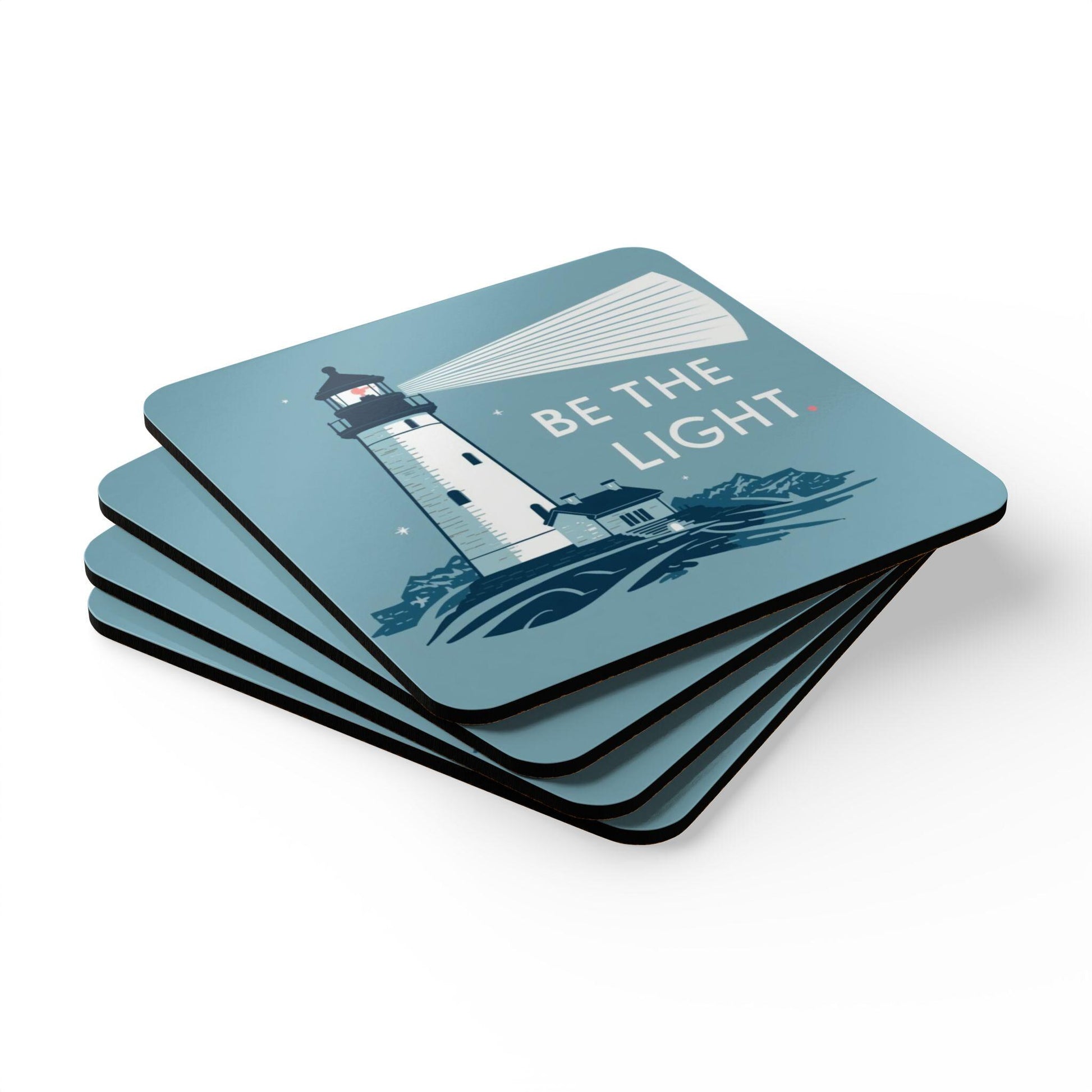 Lighthouse 'Be The Light' Cork Coaster Set | Nautical Home Decor - householdessential