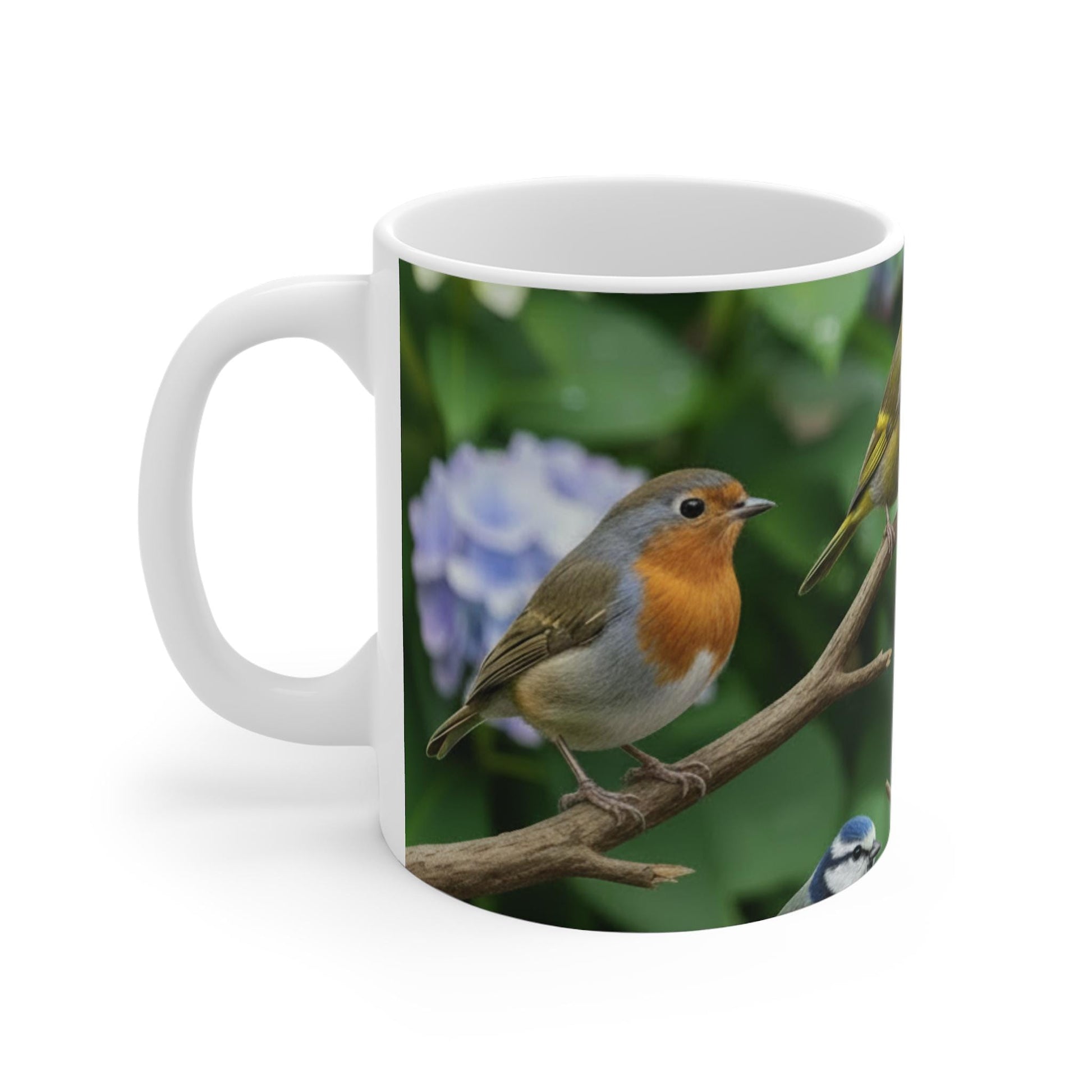 Yellow Finch and Robin Birds Mug | Floral Branch Coffee Cup - householdessential