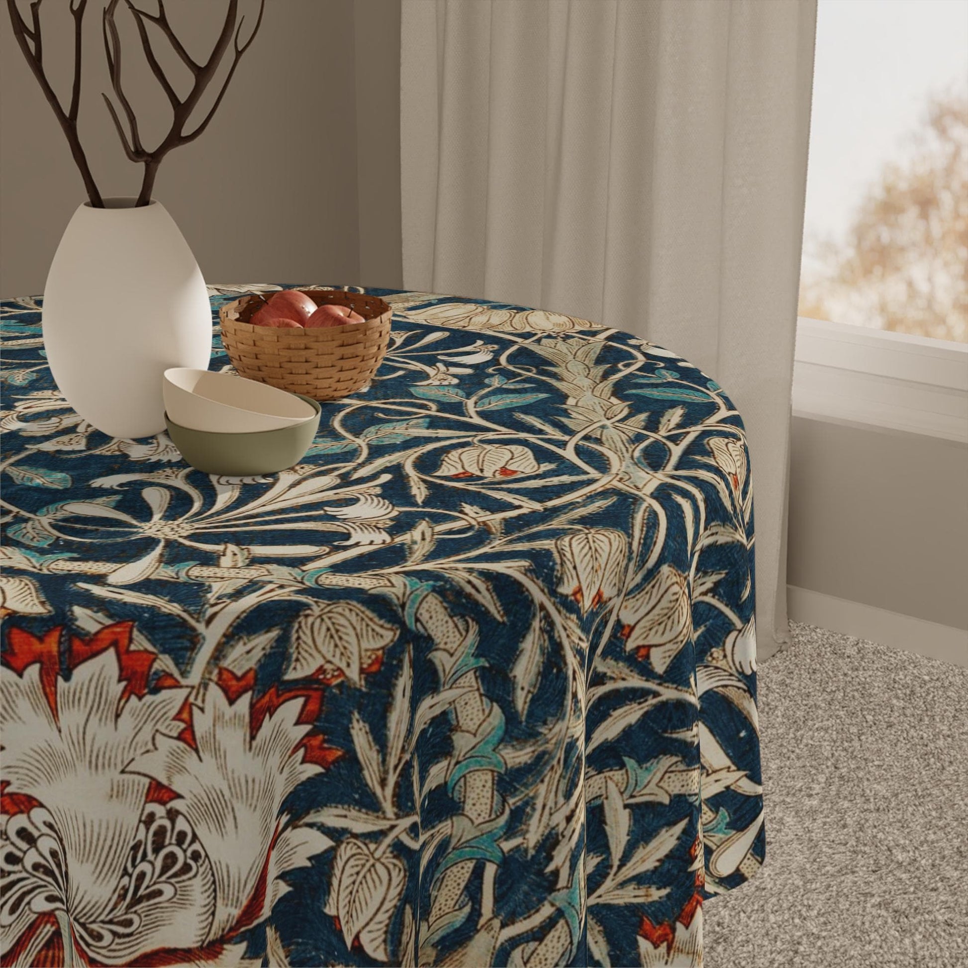 William Morris Honeysuckle Pattern Tablecloth | Botanical Design - householdessential