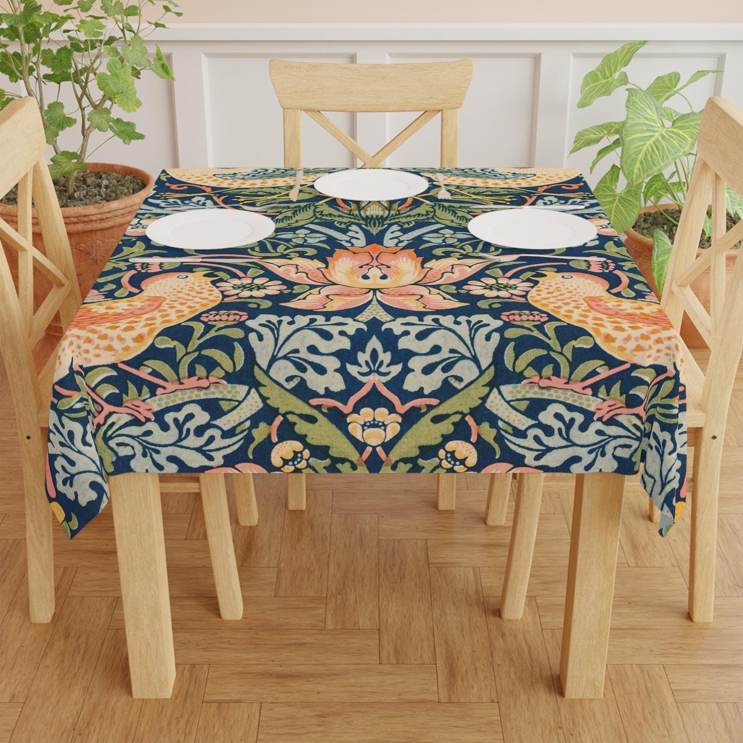 William Morris Strawberry Thief pattern (1883) Tablecloth | vintage bird floral design - householdessential