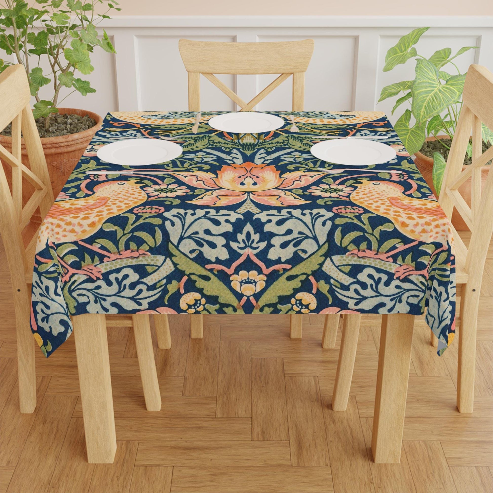 William Morris Strawberry Thief pattern (1883) Tablecloth | vintage bird floral design - householdessential