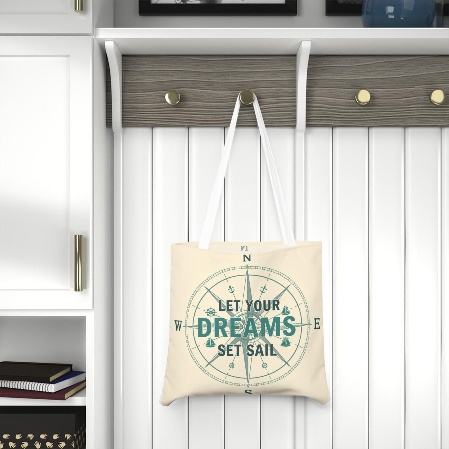 Let Your Dreams Set Sail Shoulder Tote Bag | Nautical Compass Design - householdessential