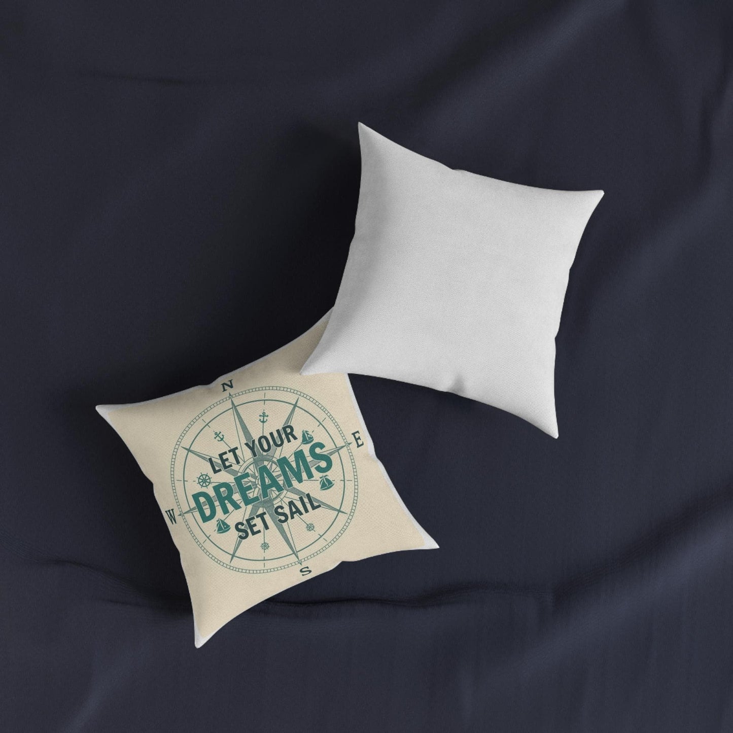 Let Your Dreams Set Sail Compass design Square cushion | Nautical Coastal Home Decor - householdessential