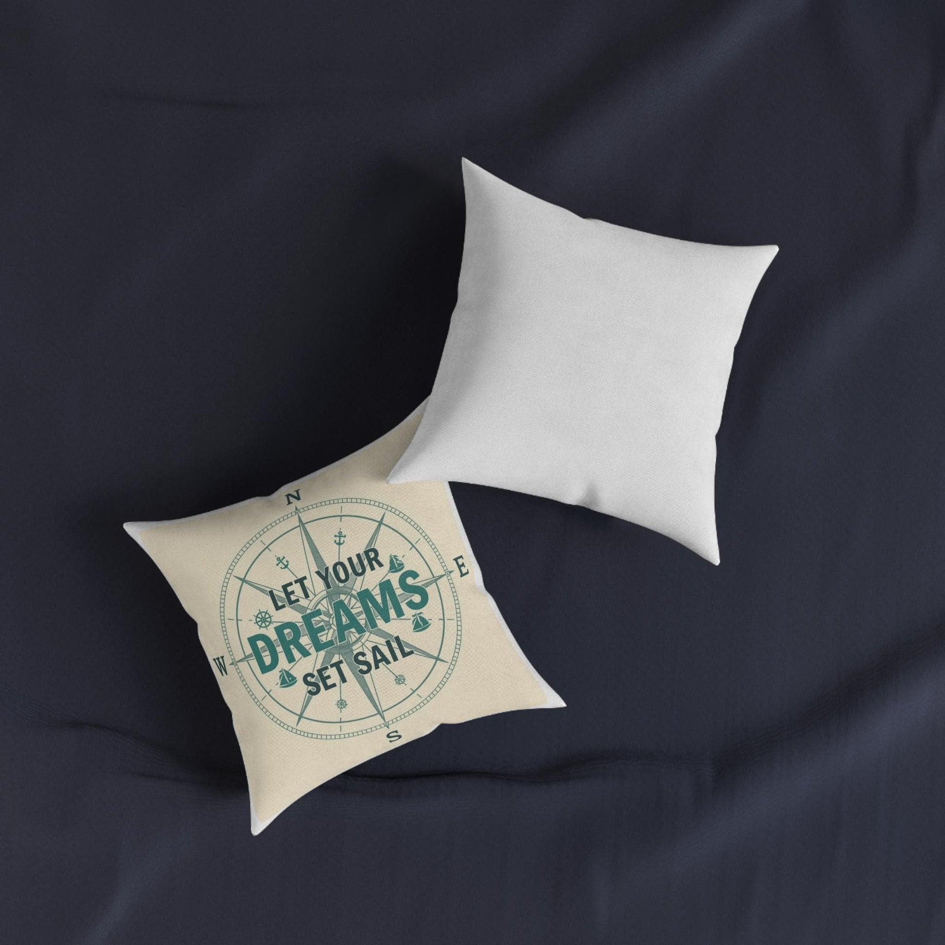 Let Your Dreams Set Sail Compass design Square cushion | Nautical Coastal Home Decor - householdessential