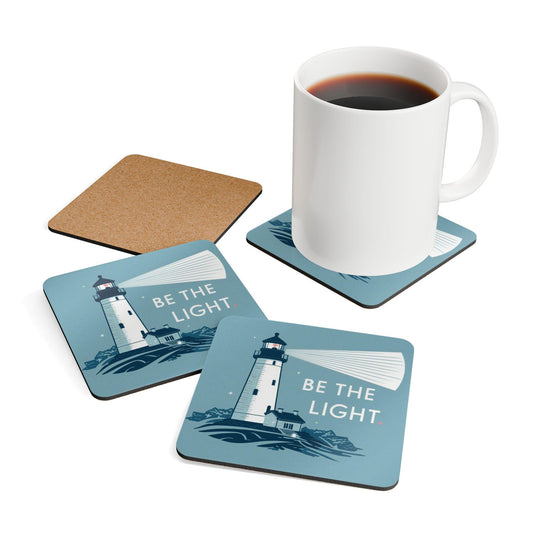 Lighthouse 'Be The Light' Cork Coaster Set | Nautical Home Decor - householdessential