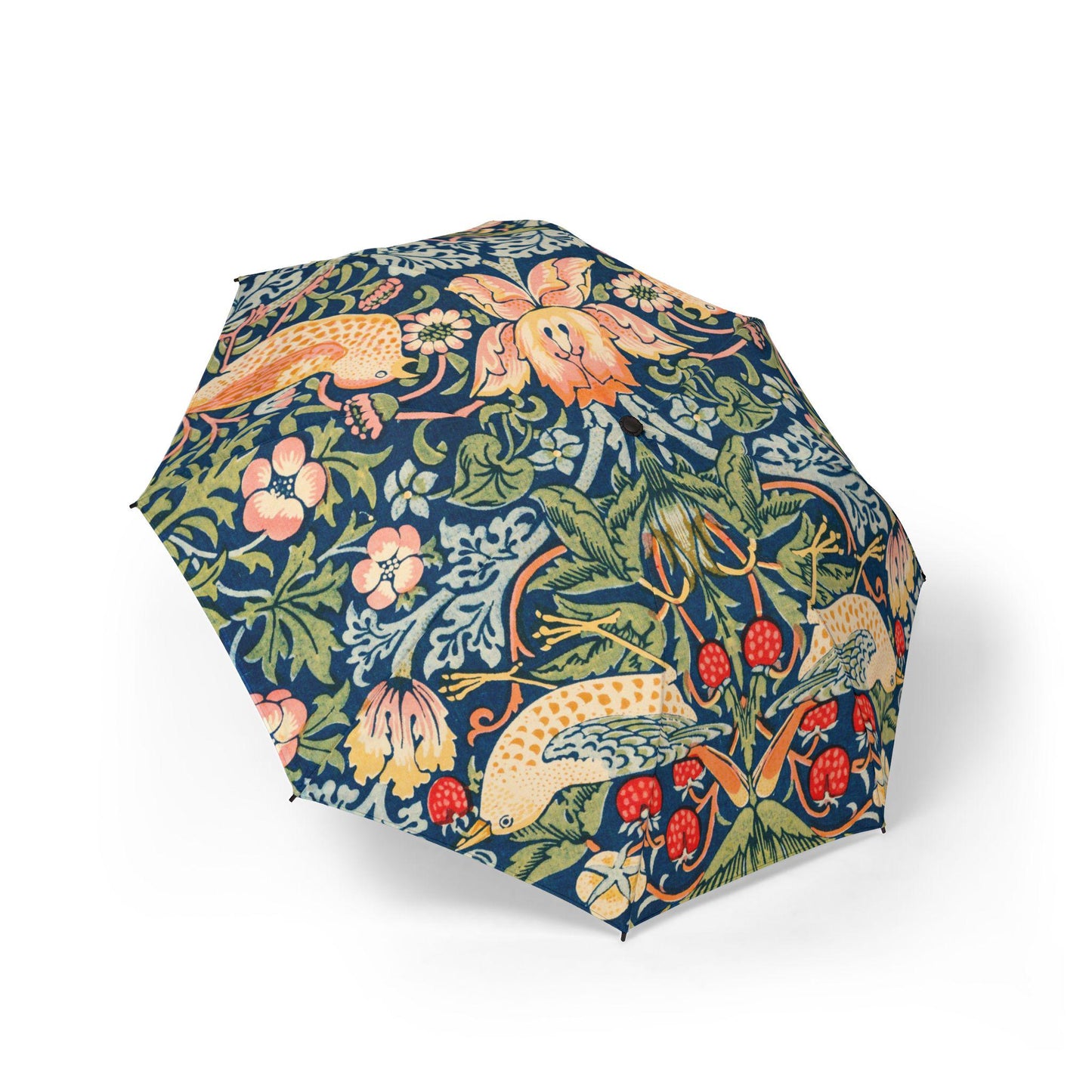 Semi - Automatic Foldable Umbrella William Morris Strawberry Thief - householdessential