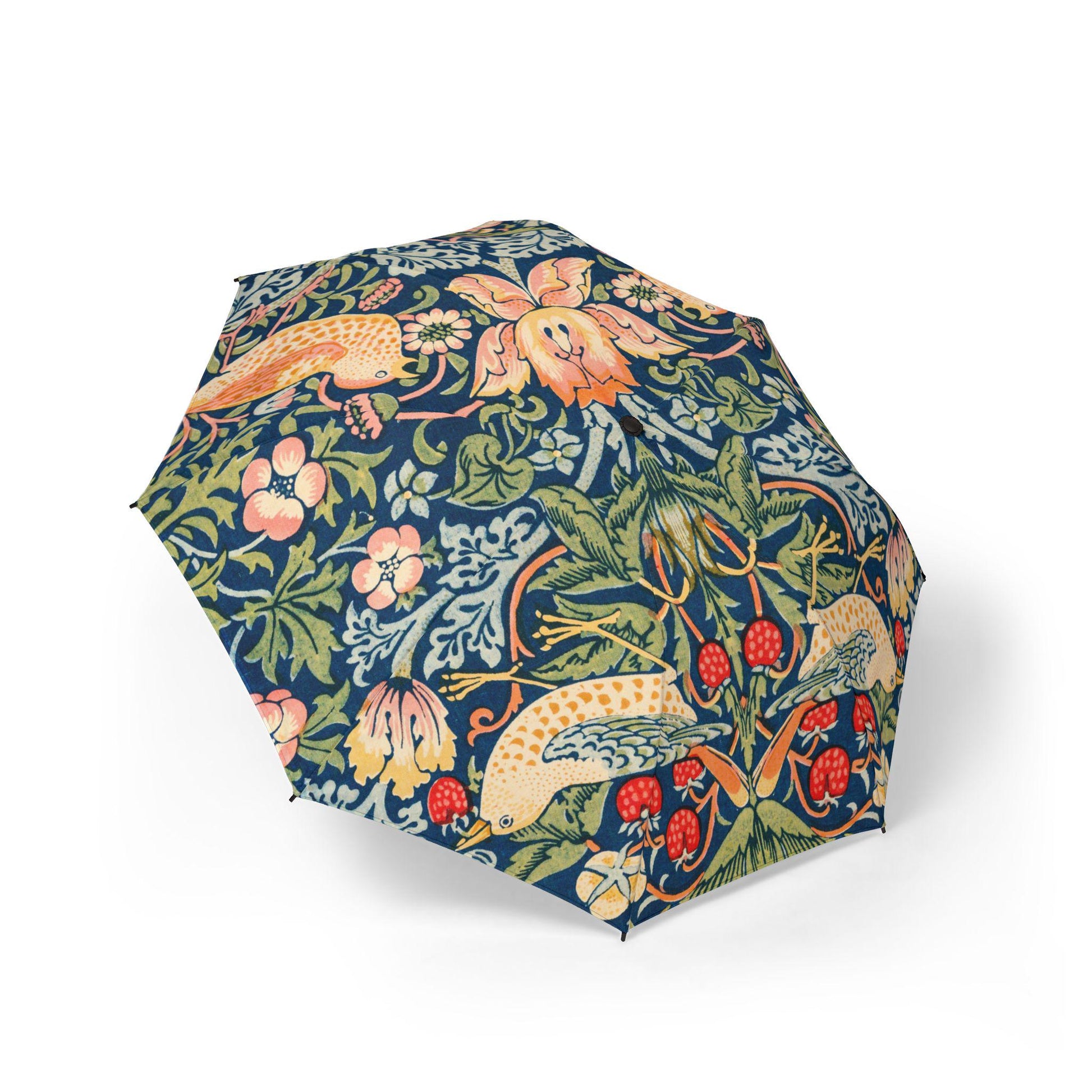 Semi - Automatic Foldable Umbrella William Morris Strawberry Thief - householdessential
