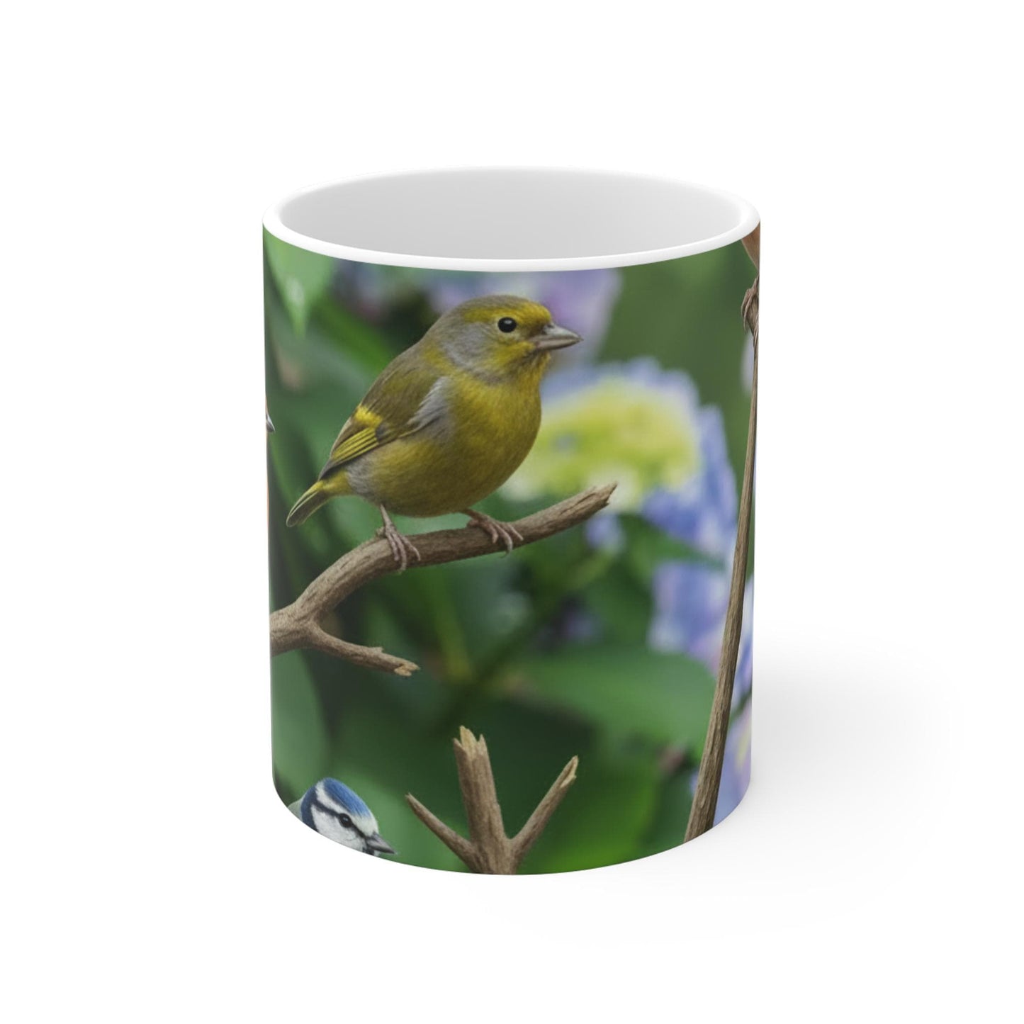 Yellow Finch and Robin Birds Mug | Floral Branch Coffee Cup - householdessential