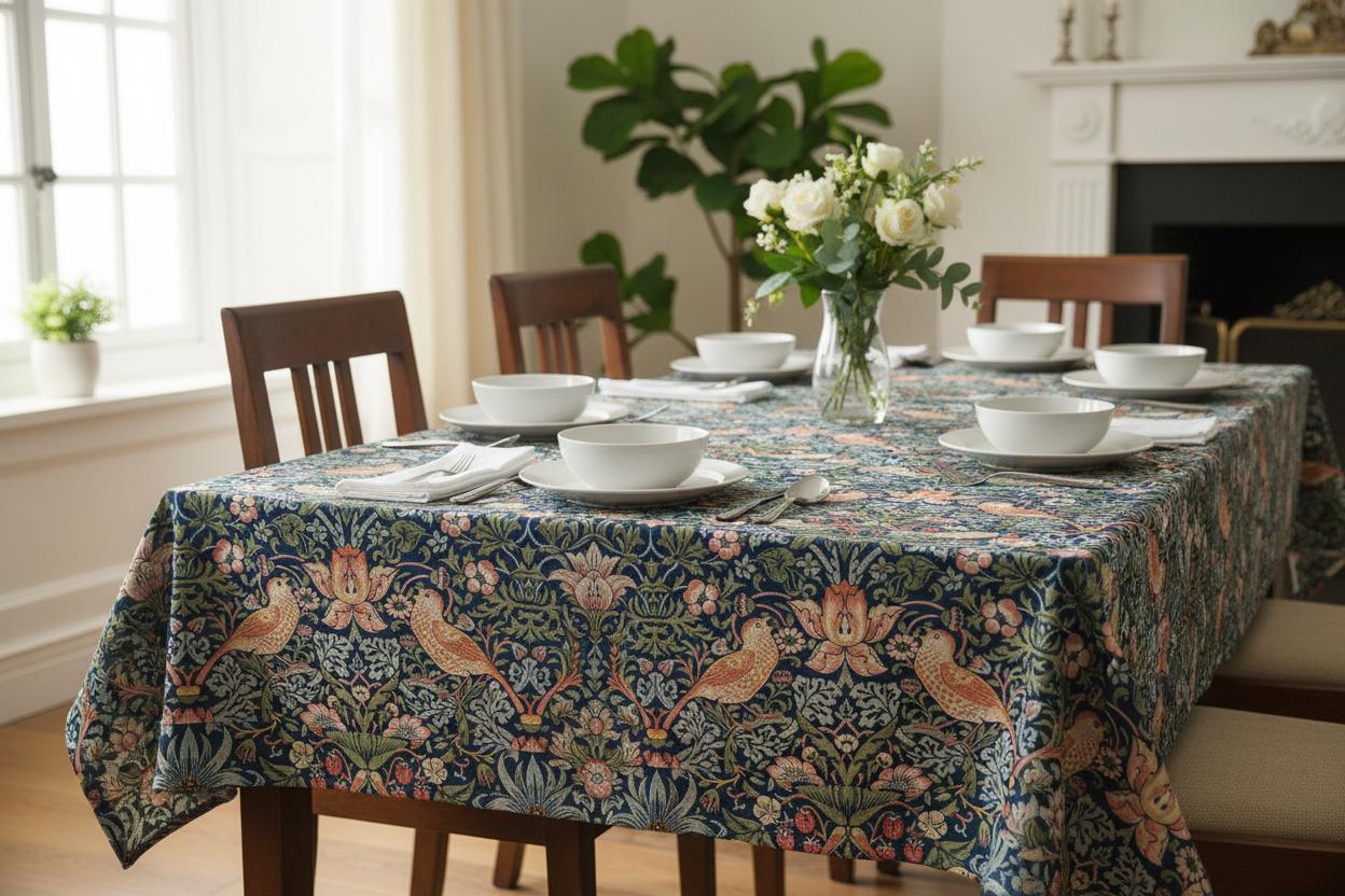 Strawberry Thief Floral Birds Tablecloth | William Morris Inspired Pattern - householdessential