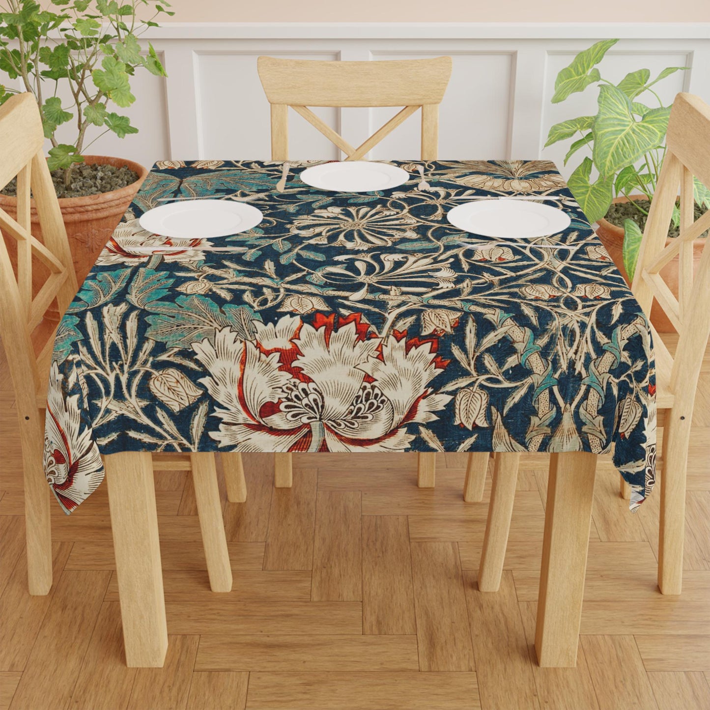 William Morris Honeysuckle Pattern Tablecloth | Botanical Design - householdessential