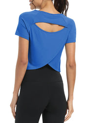 Bestisun Women Backless Workout Tops Dance Fitness Gym Clothing Cross Back Exercise Yoga Tennis Tops Open Back Athletic Wear Blue L
