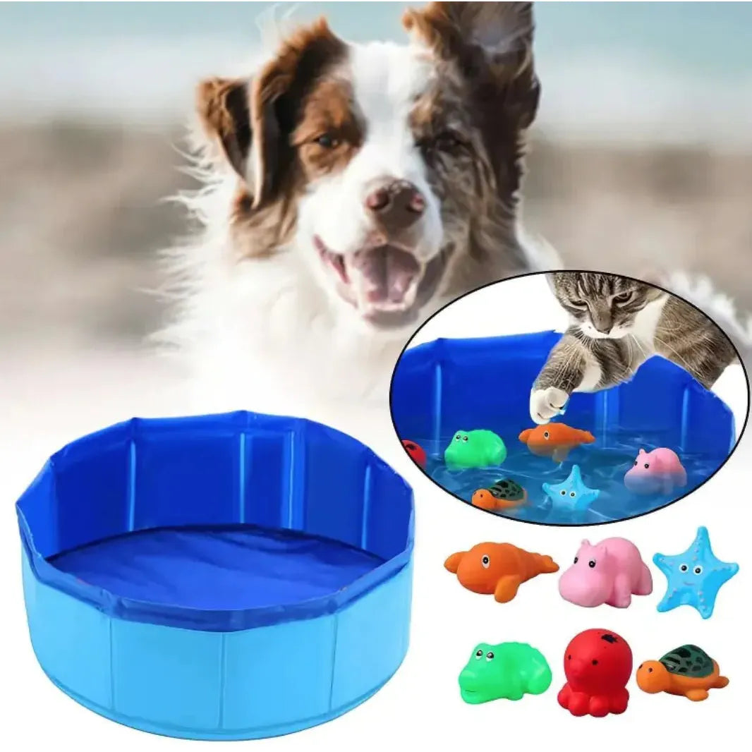 Foldable Pet Pool with Vinyl Toys - householdessential