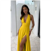 Sexy Halterneck V-neck Slit Dress Summer Backless Strappy Skirt Fashion Temperament Clothing Women