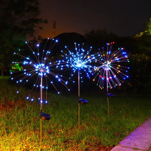 LED Solar Ground Fireworks Lanterns with Colorful Lights