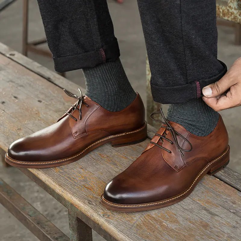 Lace - up Leather Shoes for Young Men - householdessential