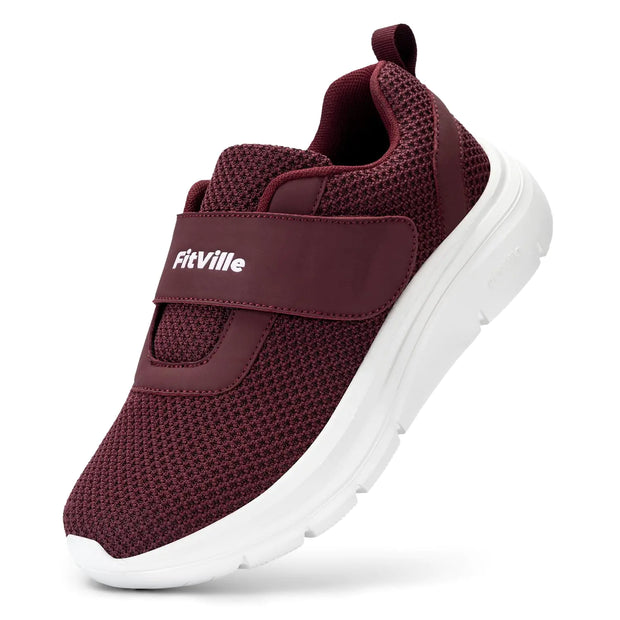 FitVille Diabetic Shoes for Women Slip on Walking Shoes for Swollen Feet Women with Adjustable Strap Wide Sneakers for Women Lightweight Mesh Wide Width Shoes for Women Burgundy Red