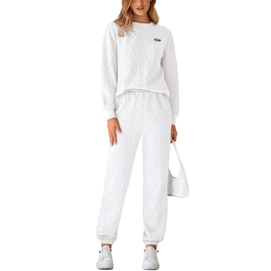 Women's 2-Piece Textured Lounge Set | Long Sleeve Pullover & Joggers - householdessential