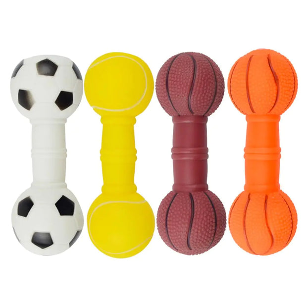 POPETPOP 4Pcs Dog Molar Chew Toys Dog Squeaky Barbell Toys Vinyl Dumbbell Dog Toy for Teething Playthings Pet Squeaky Toys for Puppy