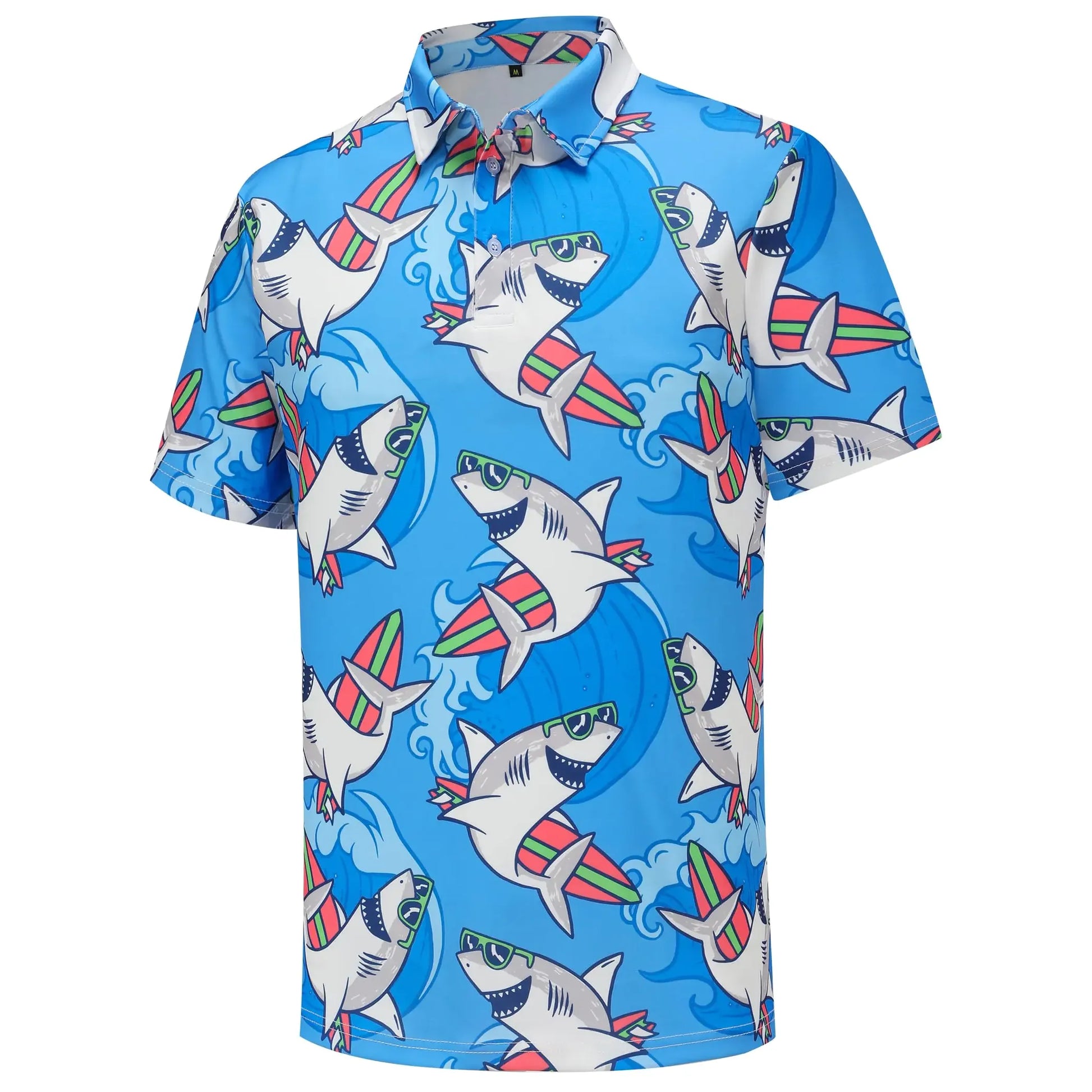 Funny Shark Golf Polo Men's Quick Dry Performance Shirt Blue - householdessential
