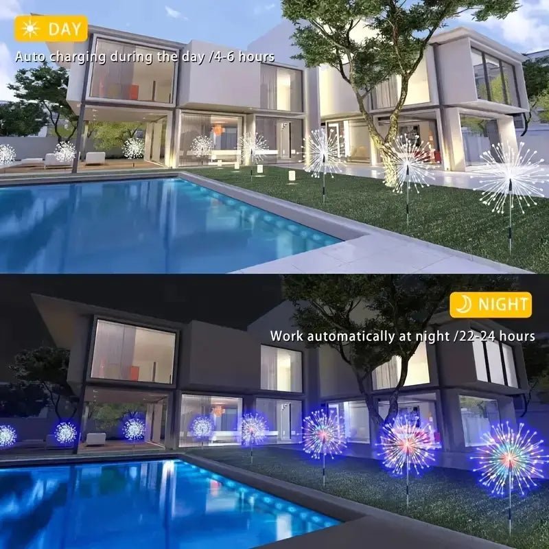 LED Solar Ground Fireworks Lanterns with Colorful Lights - householdessential